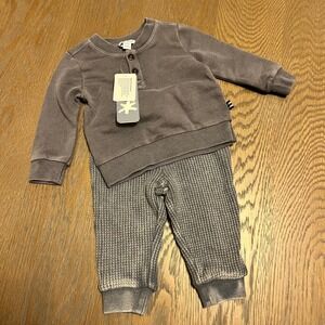 Splendid Baby 3 6M Gray Waffle Knit Thermal Long Sleeve Henley Shirt Pants Set